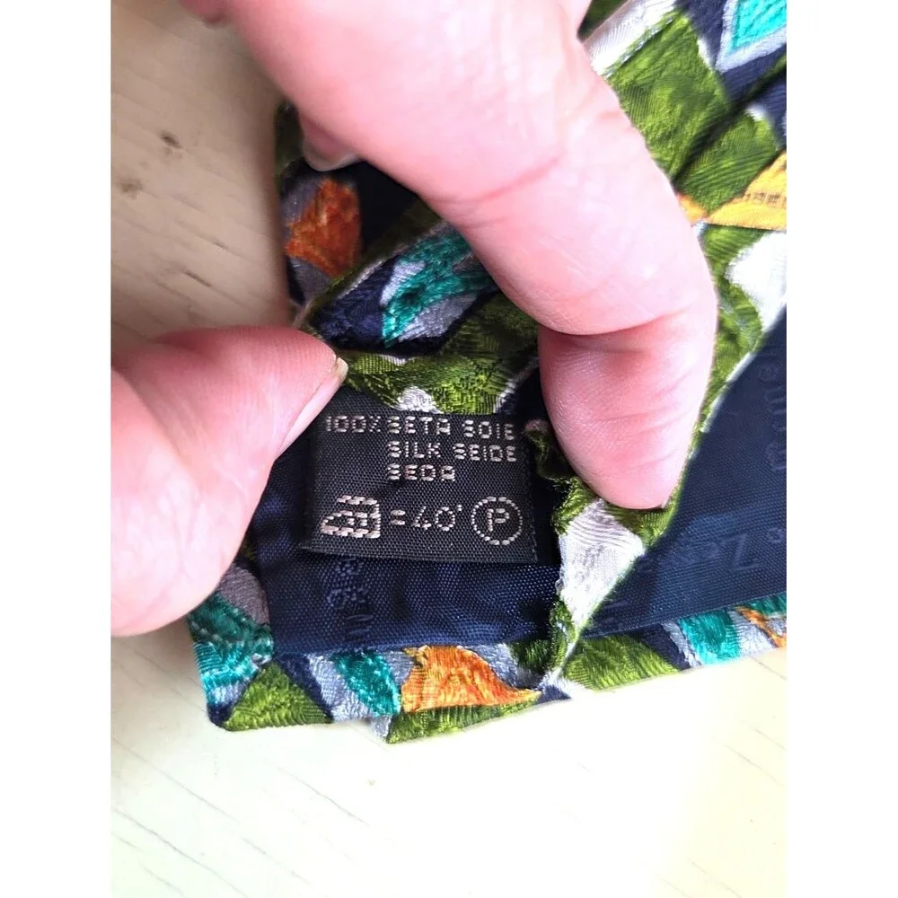 Ermenegildo Zegna Silk Tie Tulip Geometric Floral Pattern Made In Italy Designer